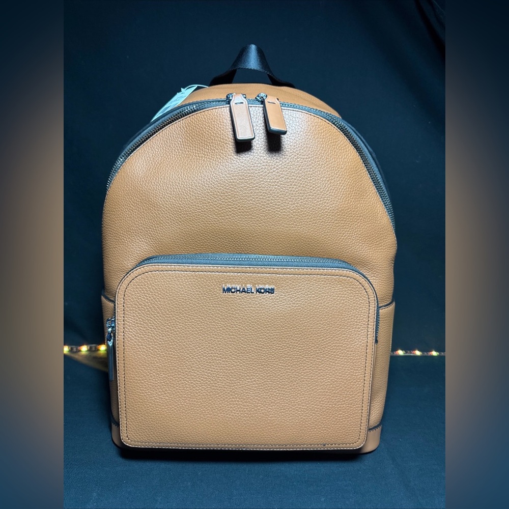 Michael Kors Cooper Men Pebbled Leather Zip Pocket Commuter Backpack Ret $548.00